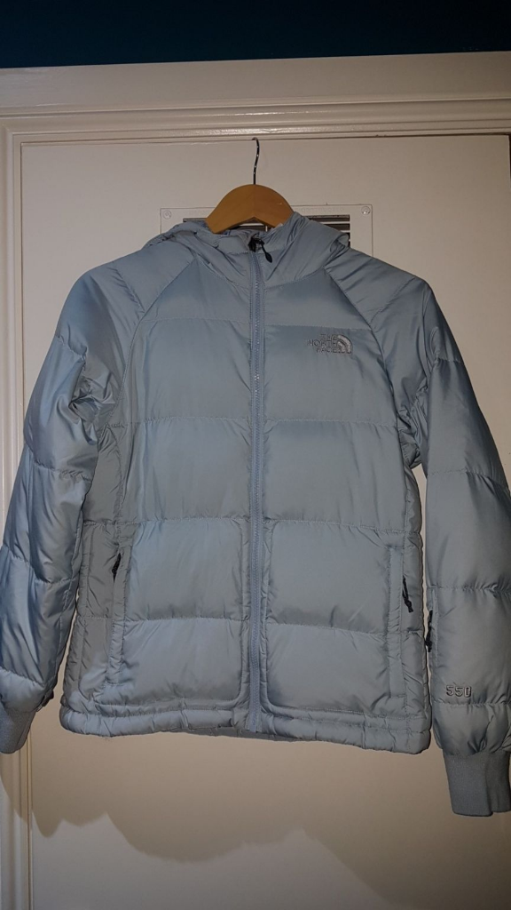baby blue north face puffer jacket
